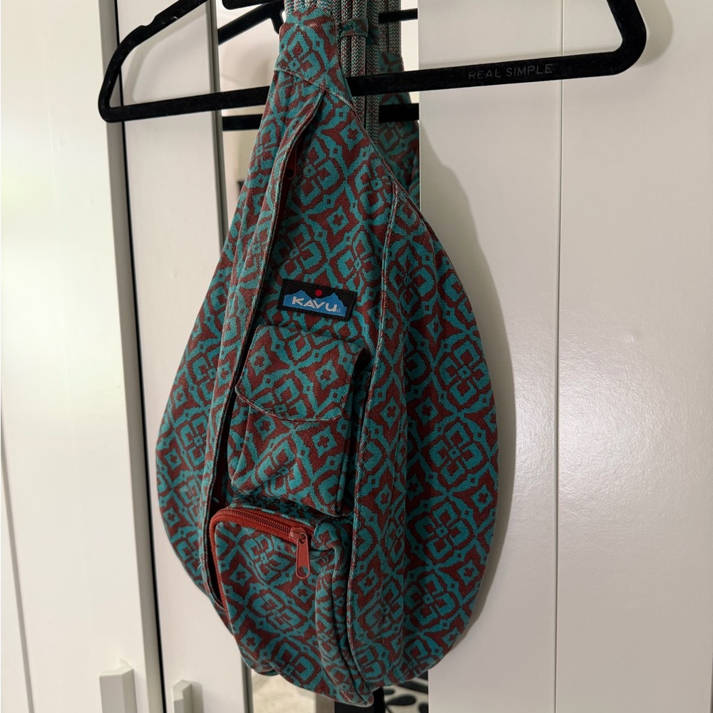 KAVU Patterned Sling Bag - Teal and Brown
